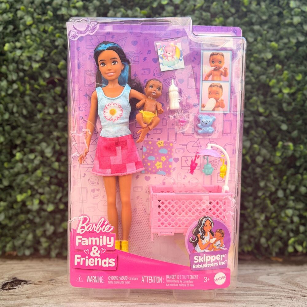 Barbie Skipper Babysitters INC Bedtime set Brunette Sleepy baby doll crib NEW